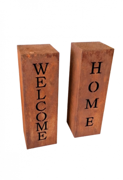 Edelrost Säule Welcome und Home